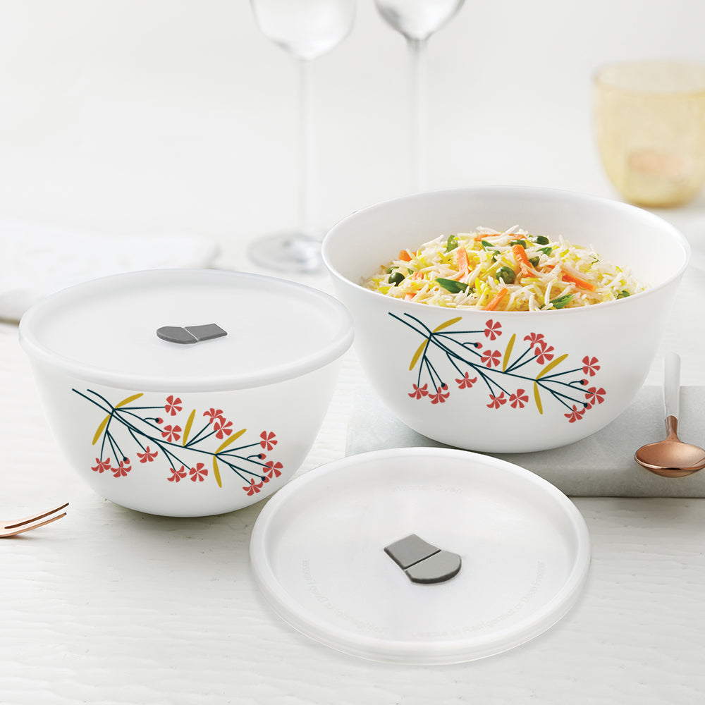 Larah by Borosil Red Bud 4 pc Mixing Bowl, 1 .5 L + 750 ml