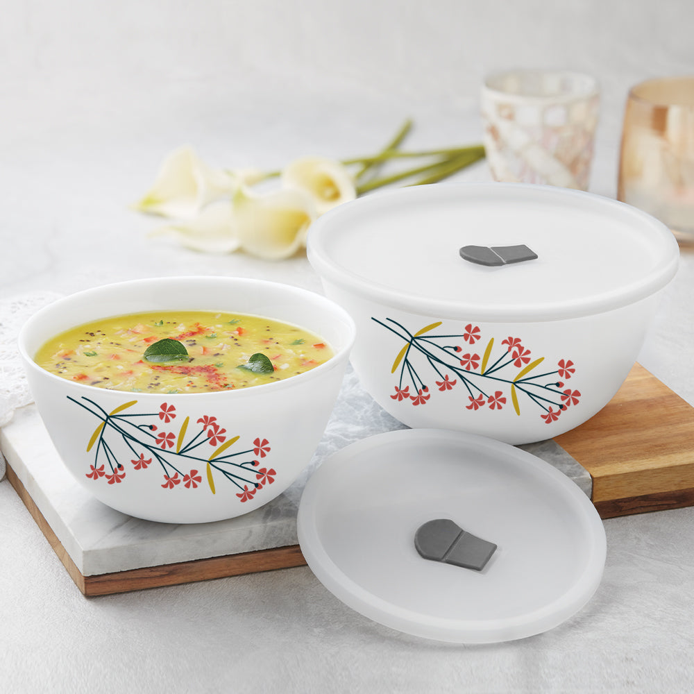 Larah by Borosil Red Bud 4 pc Mixing Bowl, 1 L + 1.5 L