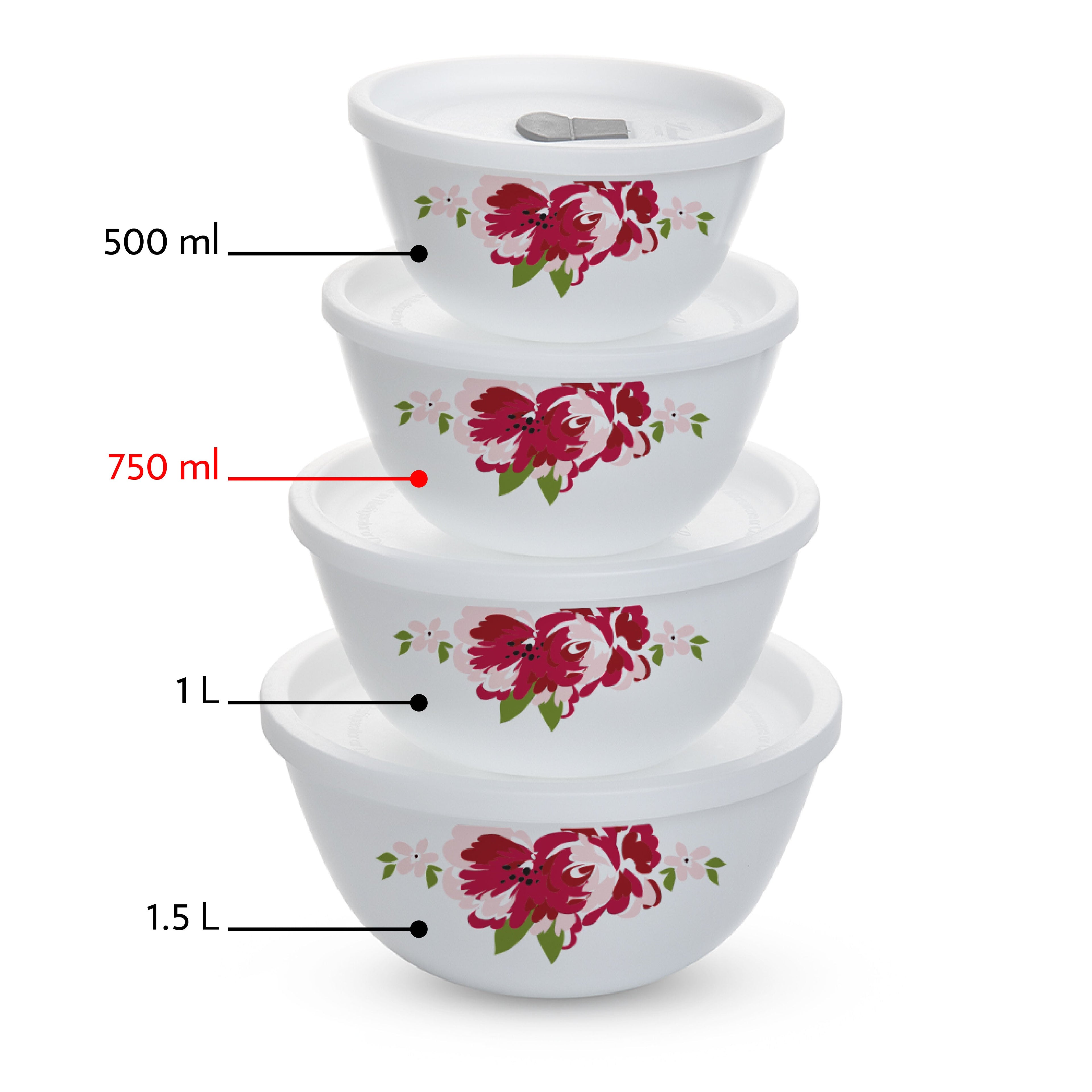 Larah by Borosil Rose Red 4 pc Mixing Bowl, 750 ml x 2