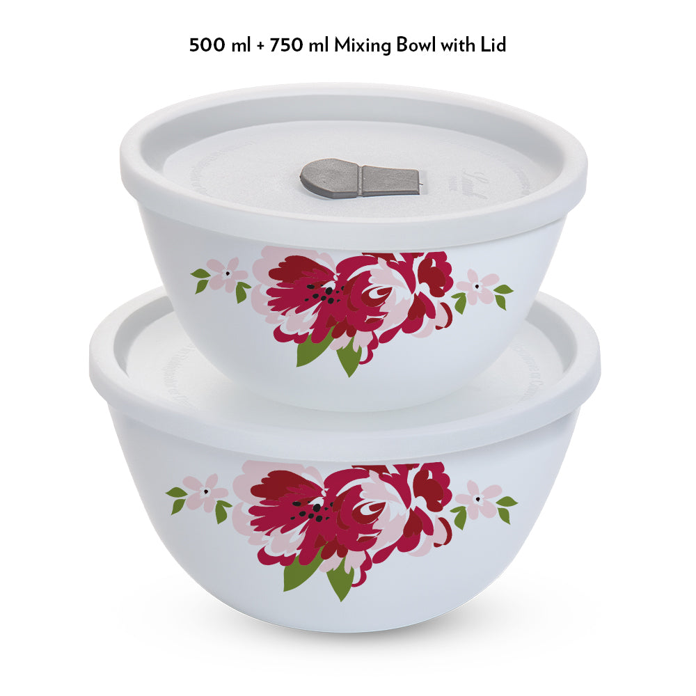 Larah by Borosil Rose Red 4 pc Mixing Bowl, 750 ml + 500 ml