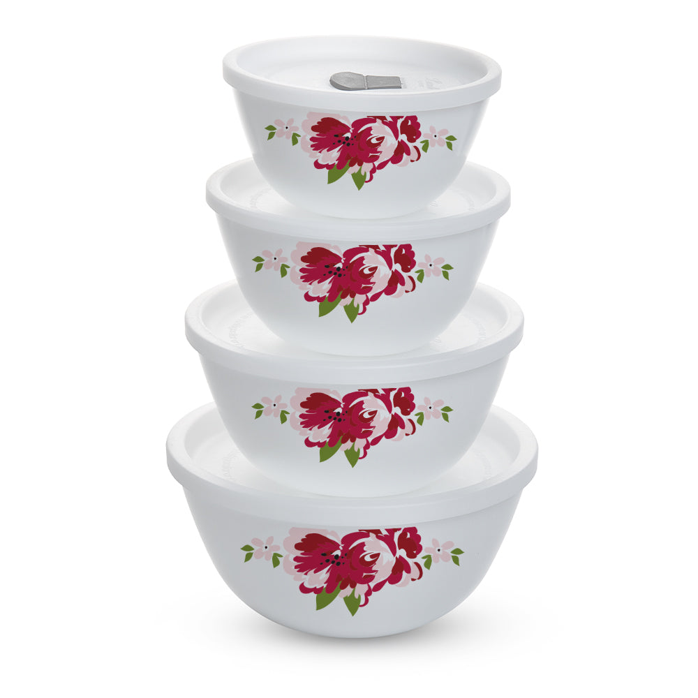 Larah by Borosil Rose Red 4 pc Mixing Bowl, 750 ml + 500 ml