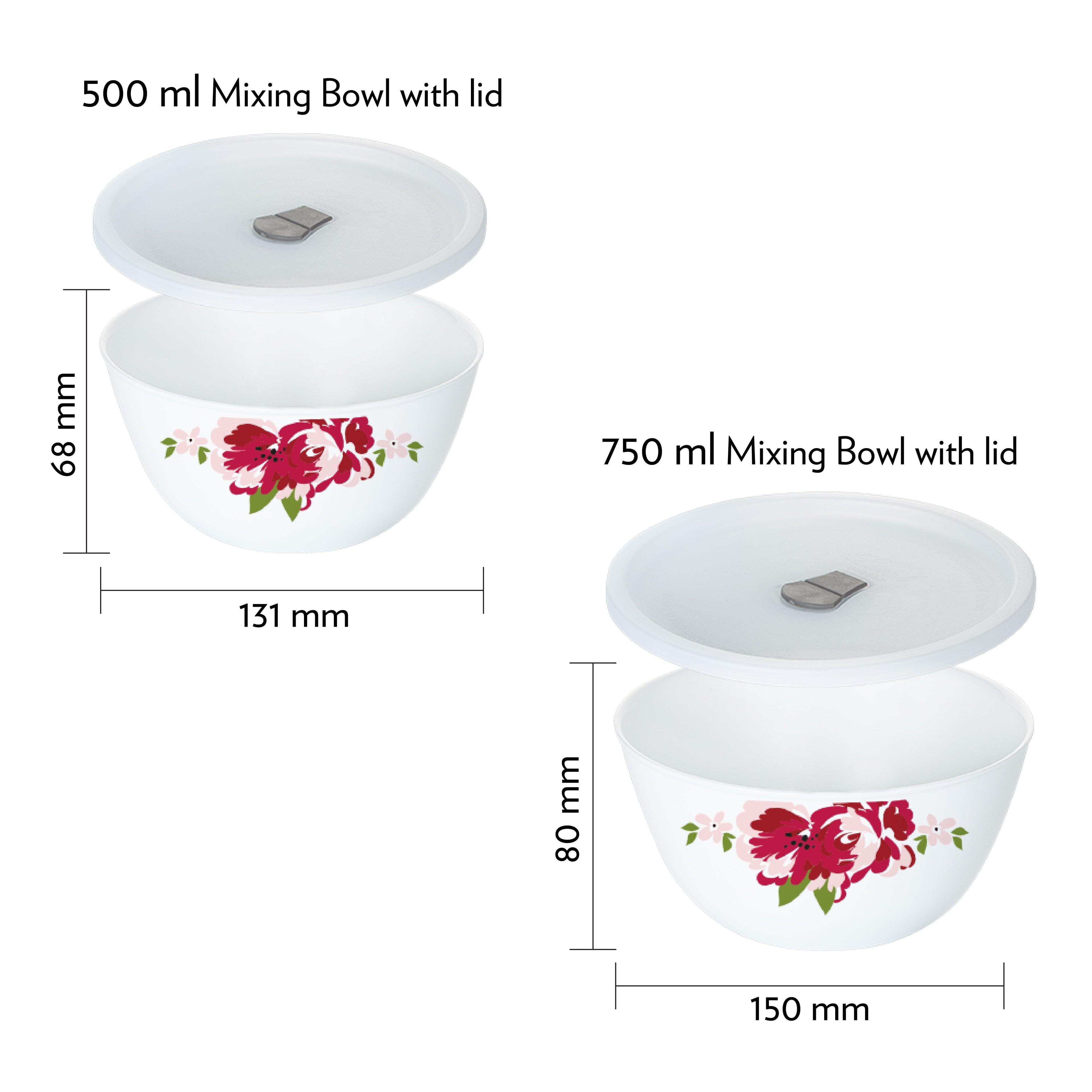 Larah by Borosil Rose Red 4 pc Mixing Bowl, 750 ml + 500 ml