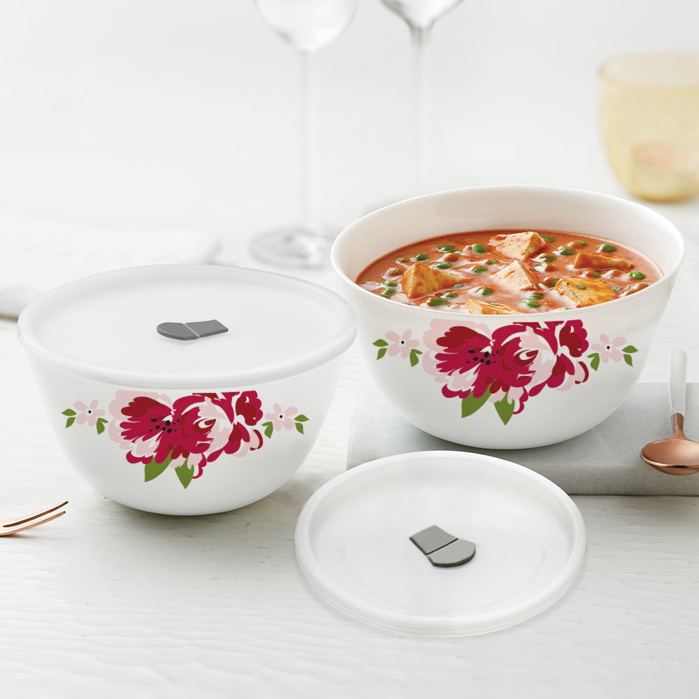 Larah by Borosil Rose Red 4 pc Mixing Bowl, 1 L + 750 ml