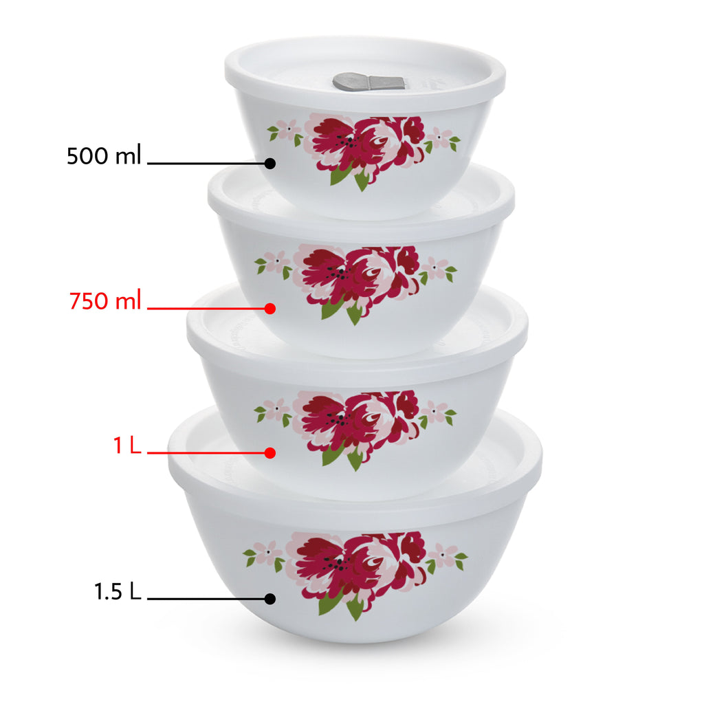 Larah by Borosil Rose Red 4 pc Mixing Bowl, 1 L + 750 ml