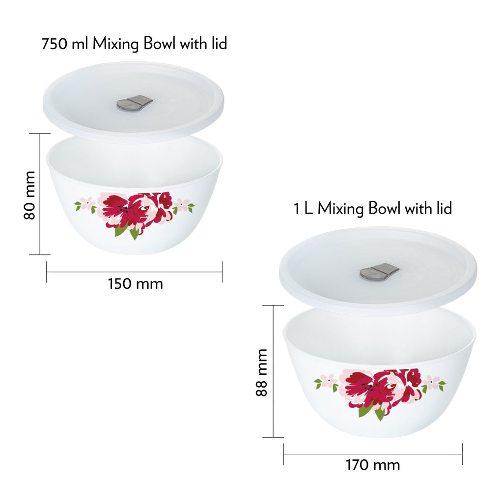 Larah by Borosil Rose Red 4 pc Mixing Bowl, 1 L + 750 ml