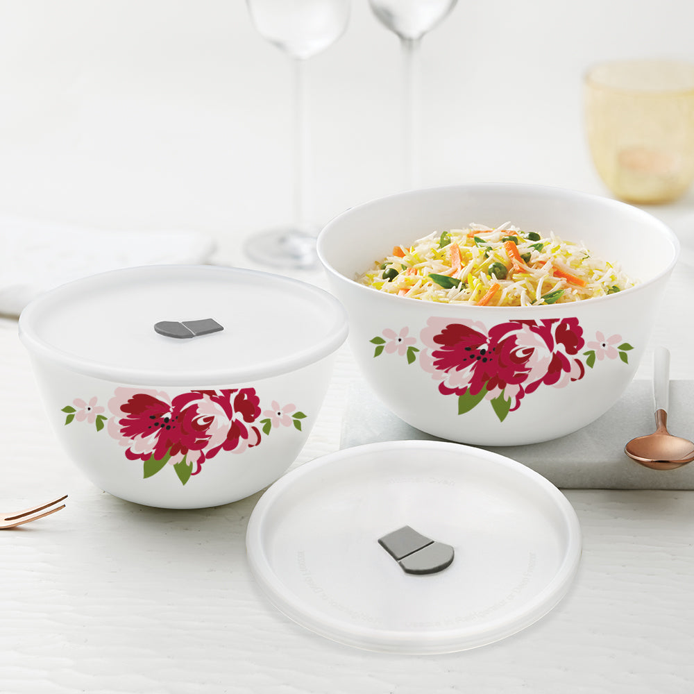 Larah by Borosil Rose Red 4 pc Mixing Bowl, 1 .5 L + 750 ml