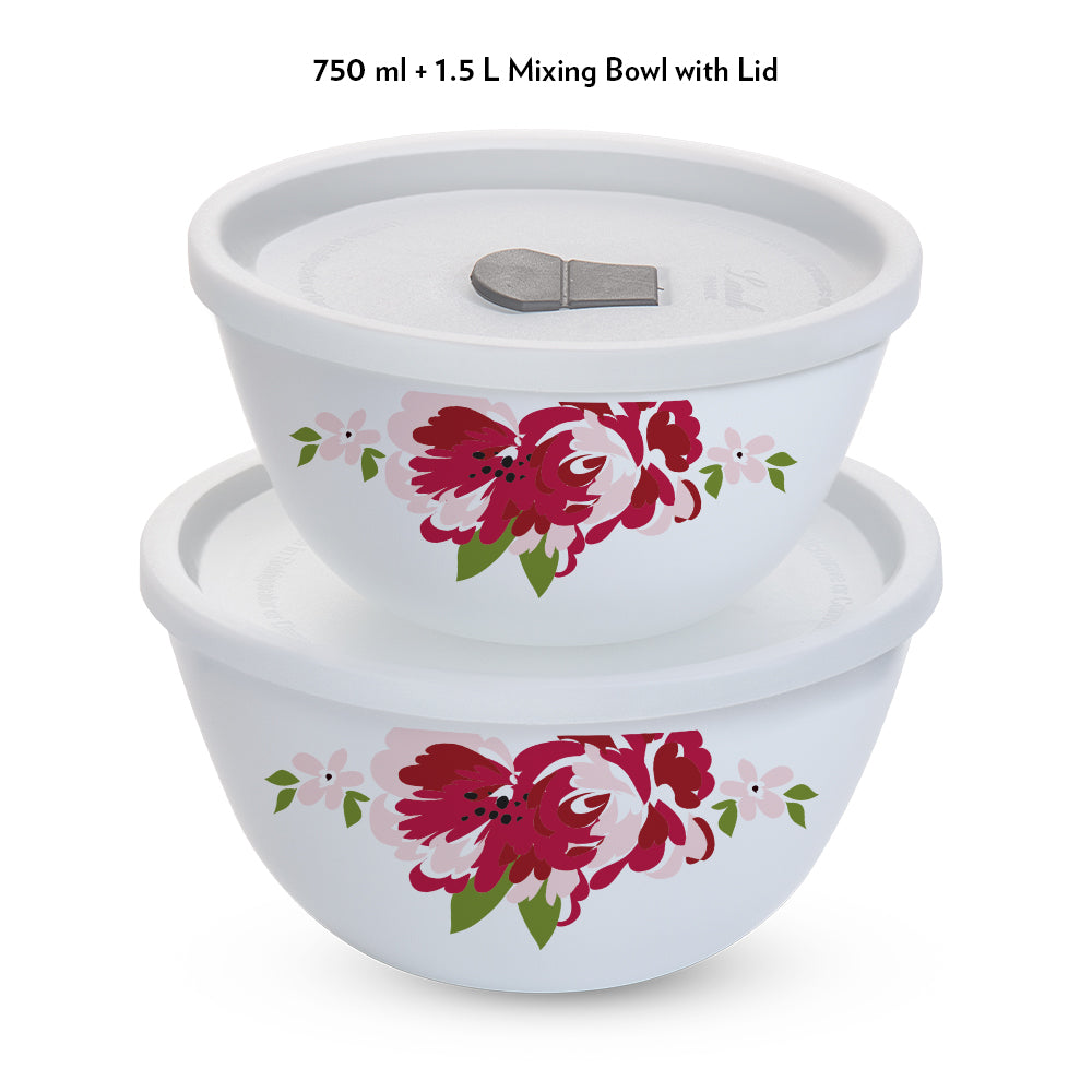 Larah by Borosil Rose Red 4 pc Mixing Bowl, 1 .5 L + 750 ml
