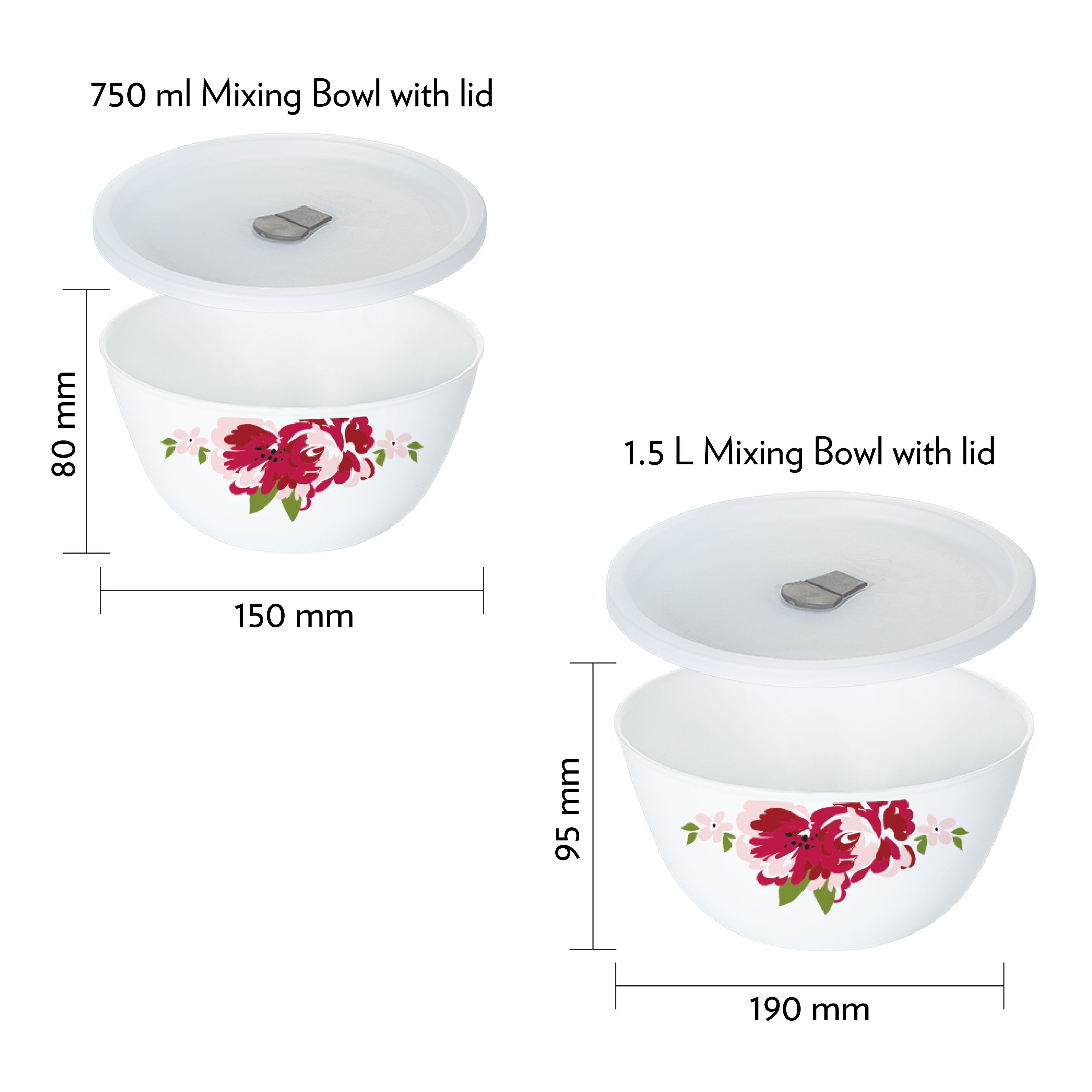 Larah by Borosil Rose Red 4 pc Mixing Bowl, 1 .5 L + 750 ml