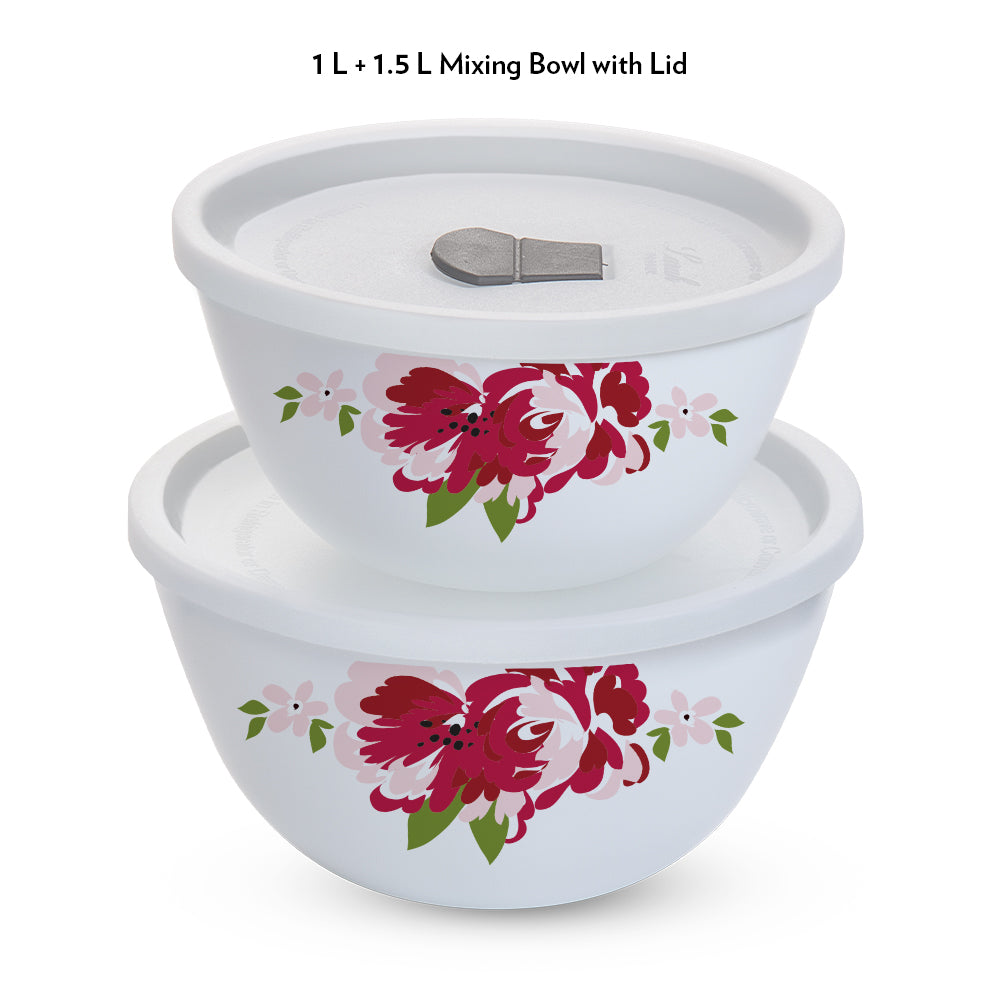 Larah by Borosil Rose Red 4 pc Mixing Bowl, 1 L + 1.5 L