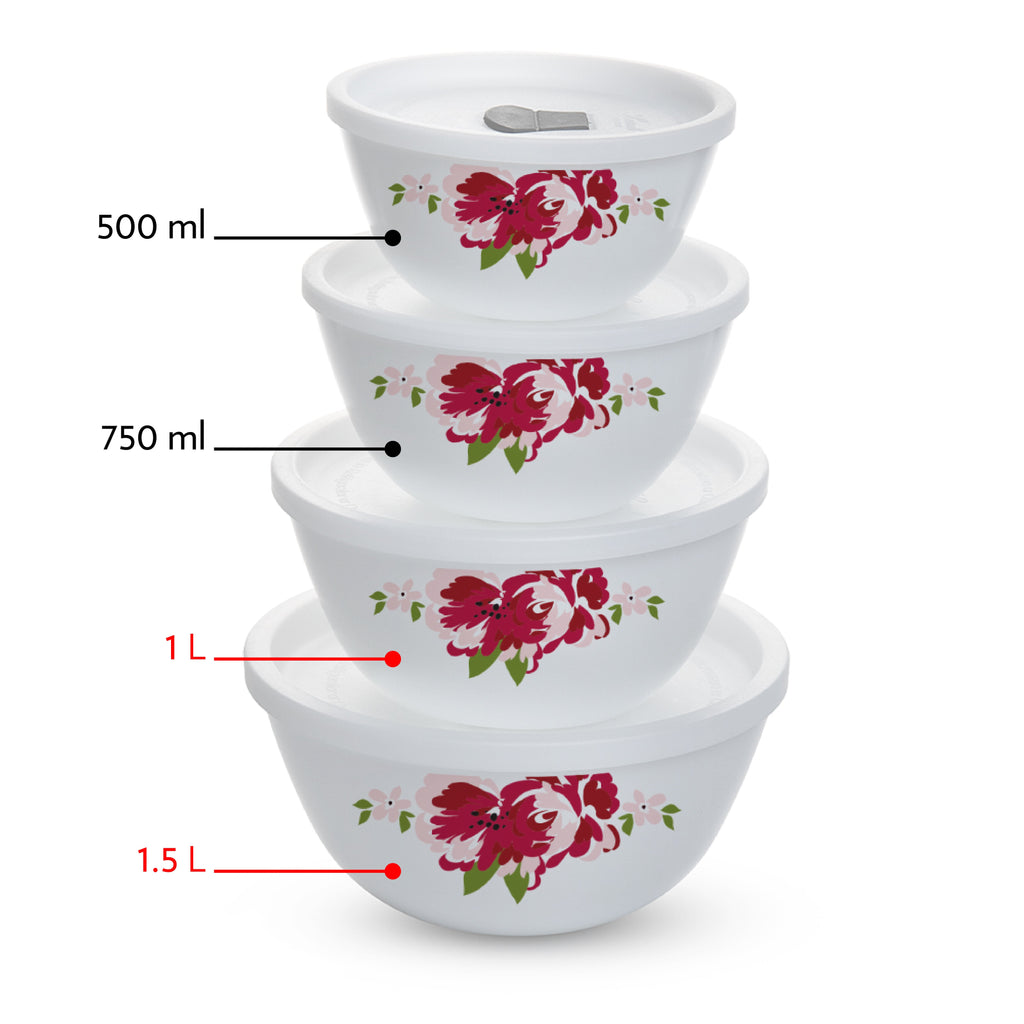 Larah by Borosil Rose Red 4 pc Mixing Bowl, 1 L + 1.5 L
