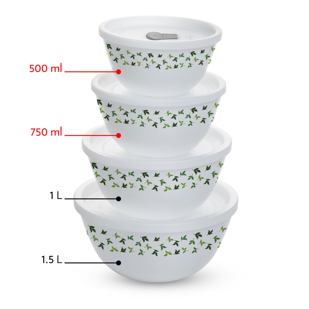 Larah by Borosil Sage 4 pc Mixing Bowl, 750 ml + 500 ml