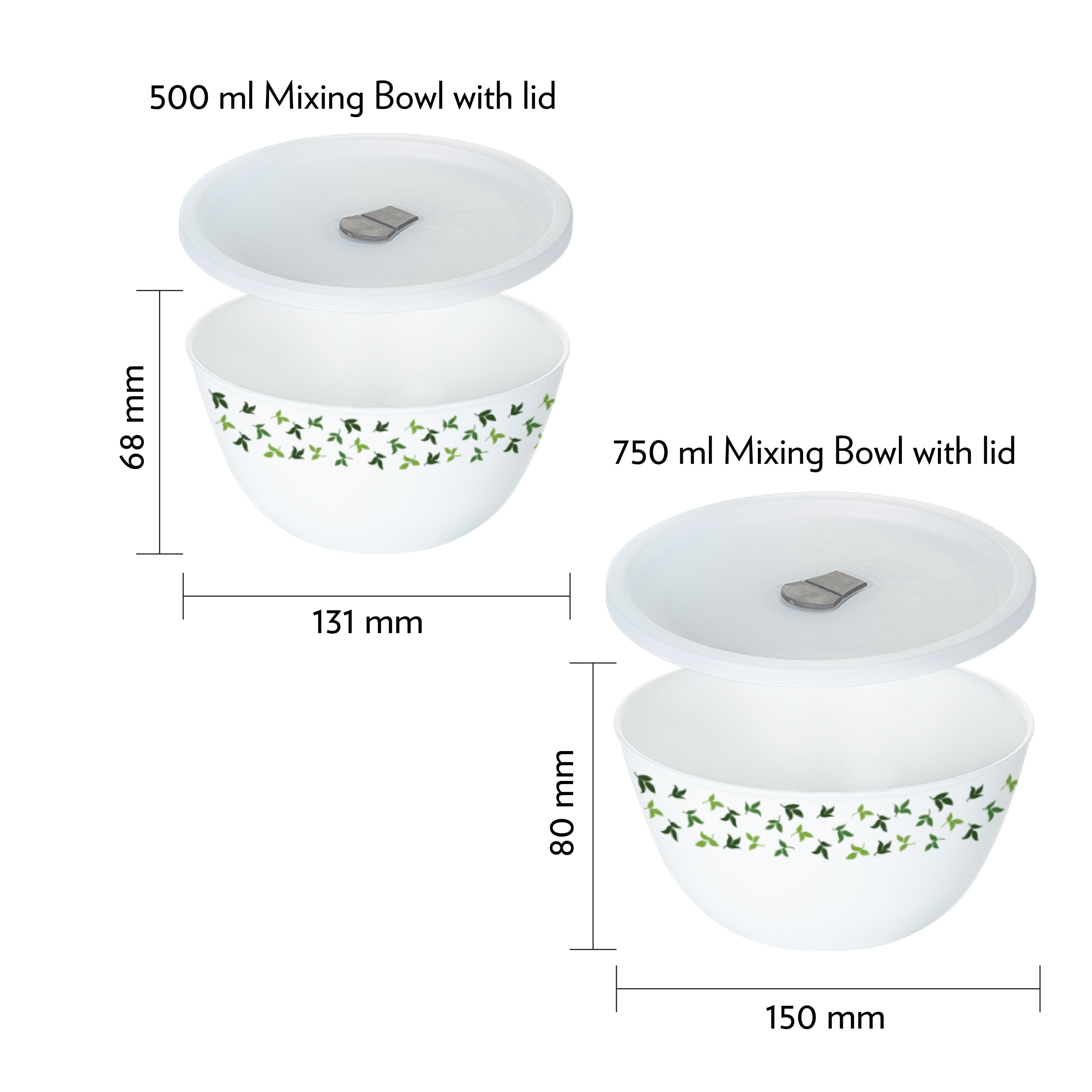 Larah by Borosil Sage 4 pc Mixing Bowl, 750 ml + 500 ml