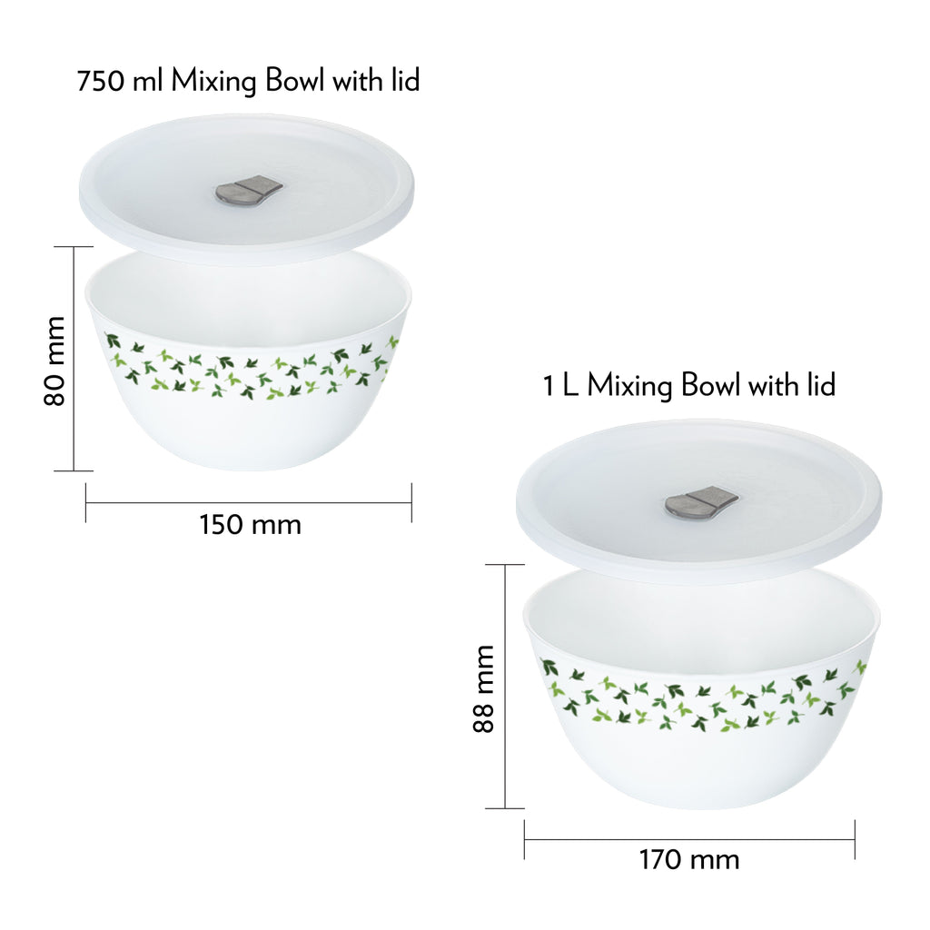 Larah by Borosil Sage 4 pc Mixing Bowl, 1 L + 750 ml