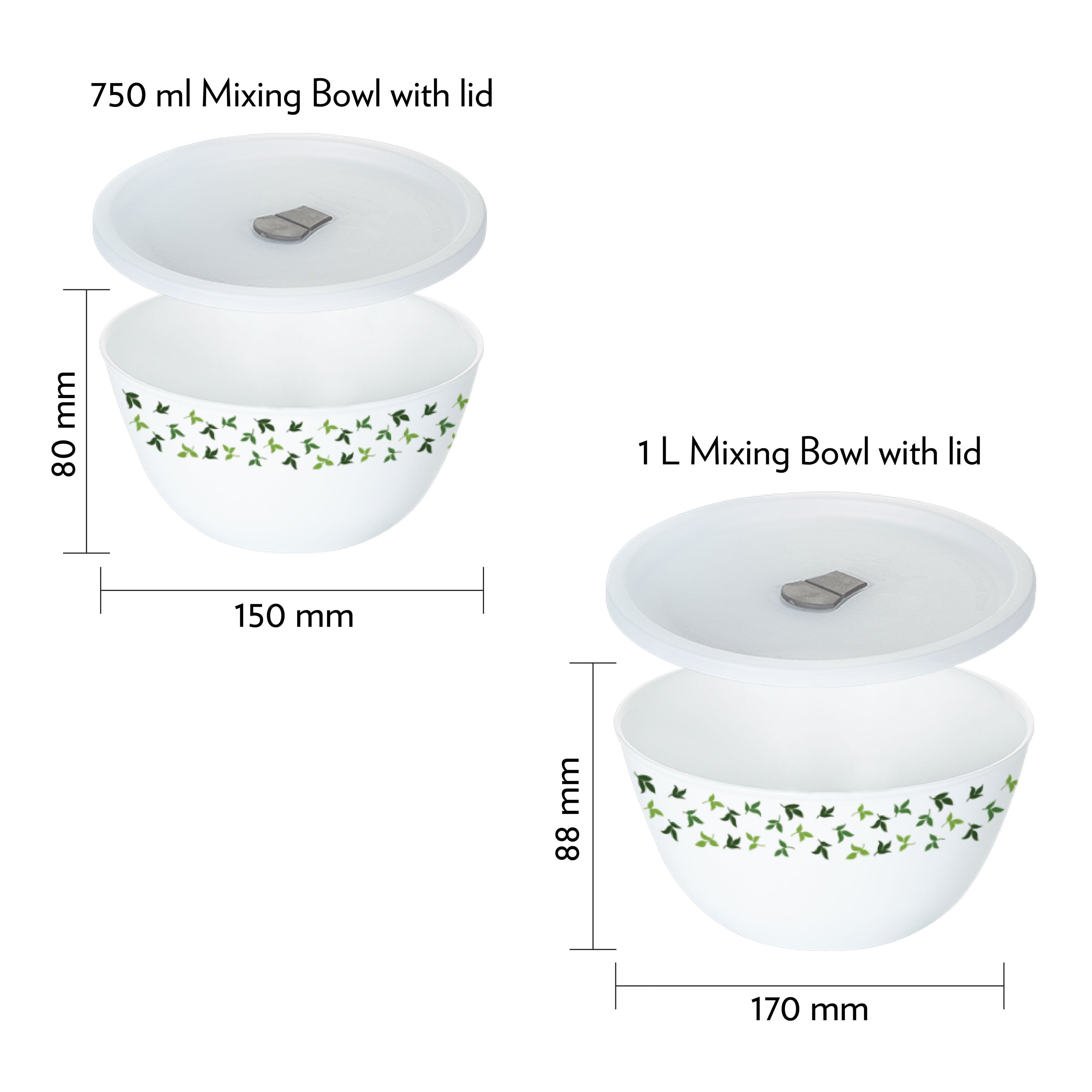 Larah by Borosil Sage 4 pc Mixing Bowl, 1 L + 750 ml