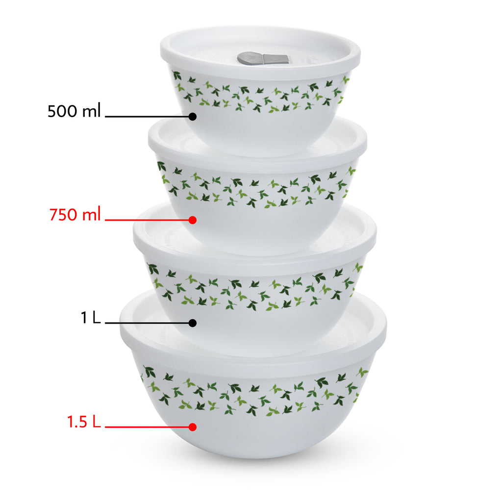 Larah by Borosil Sage 4 pc Mixing Bowl, 1 .5 L + 750 ml