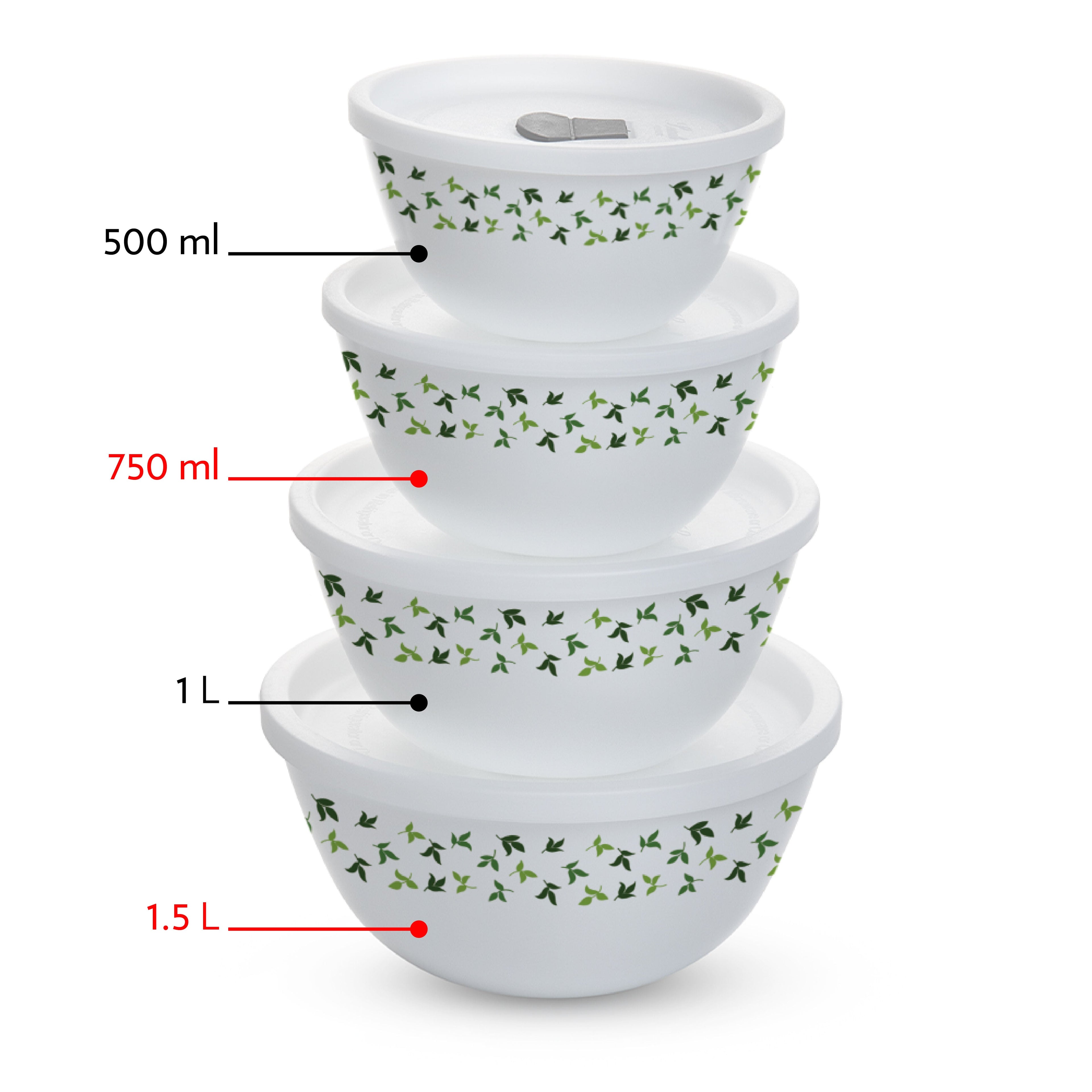 Larah by Borosil Sage 4 pc Mixing Bowl, 1 .5 L + 750 ml