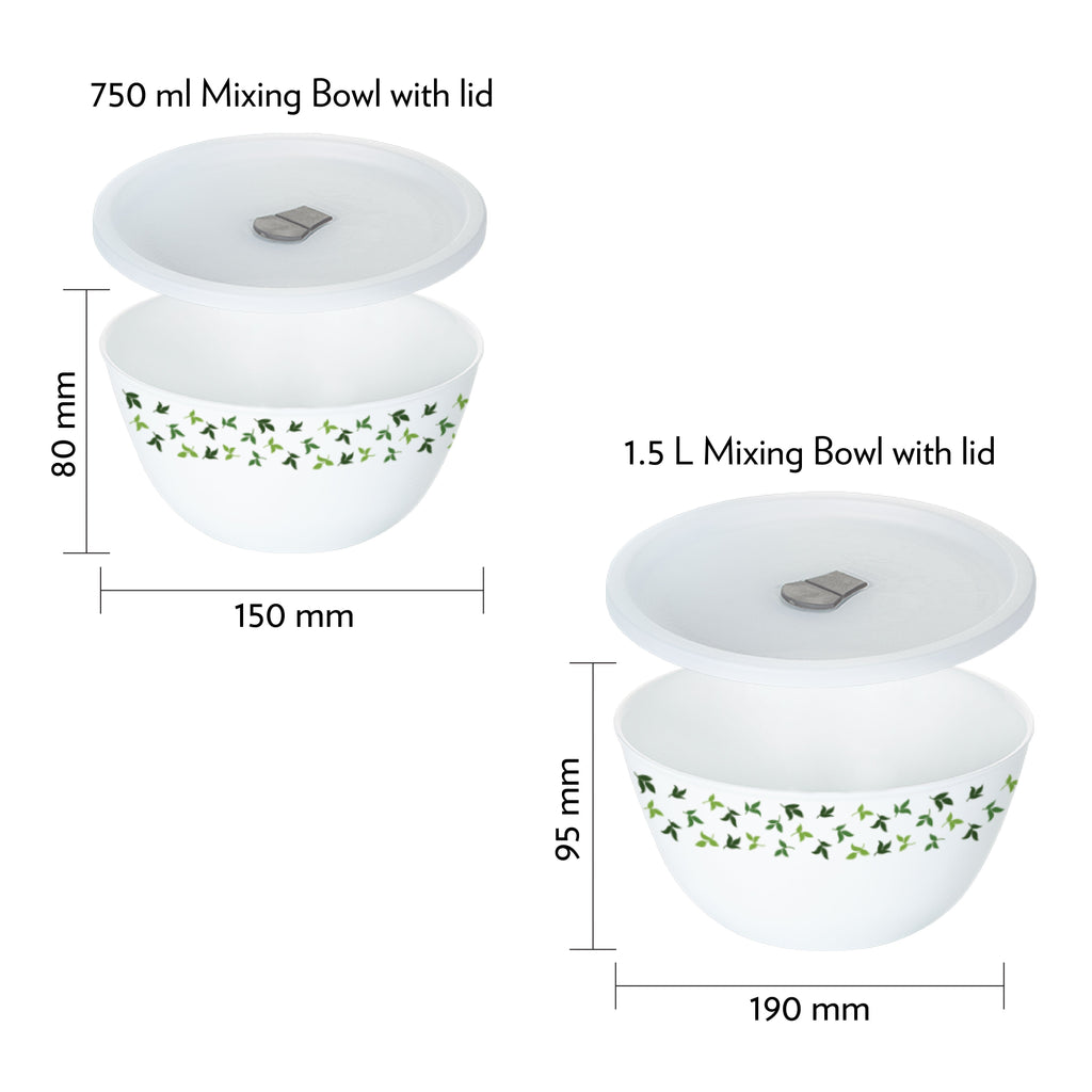Larah by Borosil Sage 4 pc Mixing Bowl, 1 .5 L + 750 ml