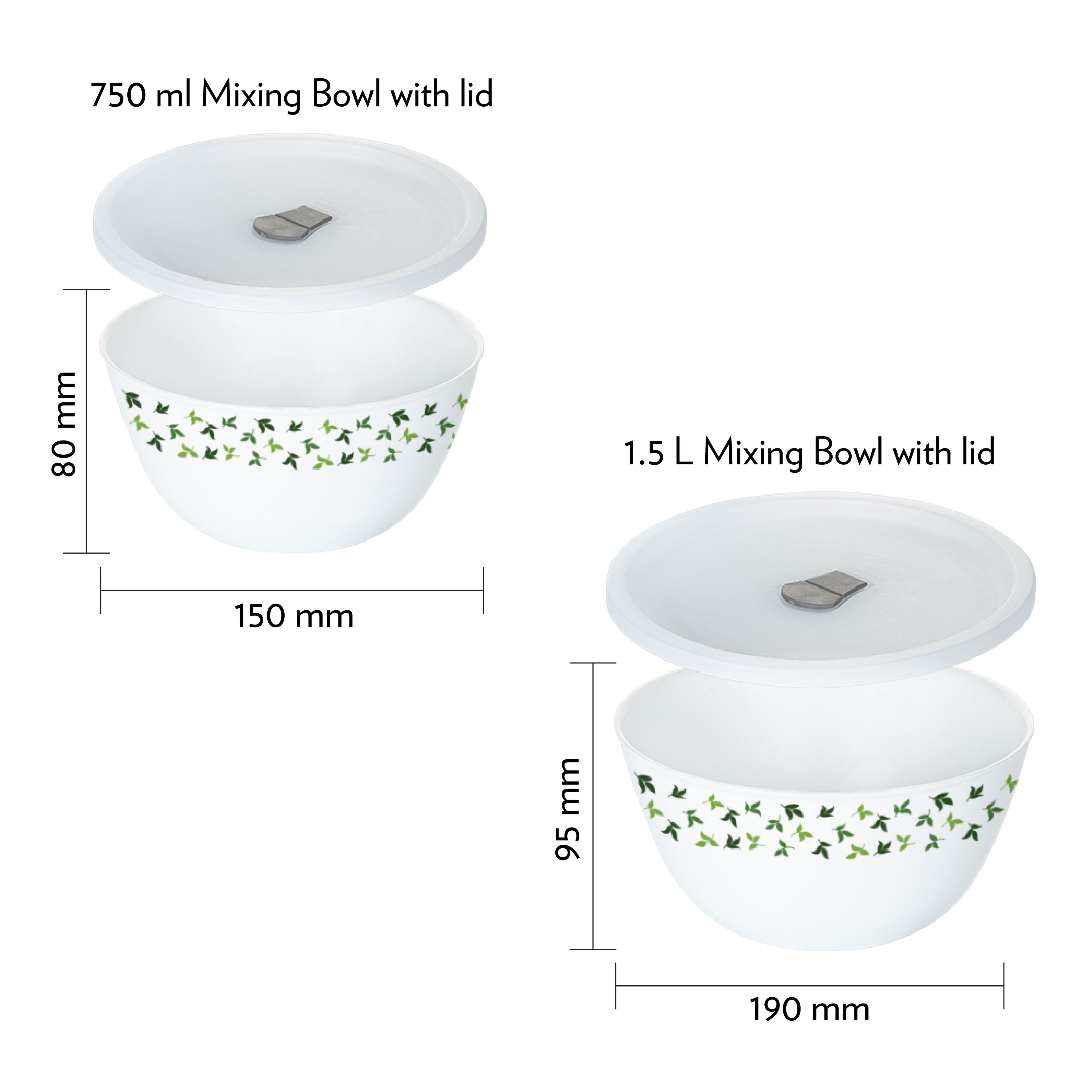 Larah by Borosil Sage 4 pc Mixing Bowl, 1 .5 L + 750 ml