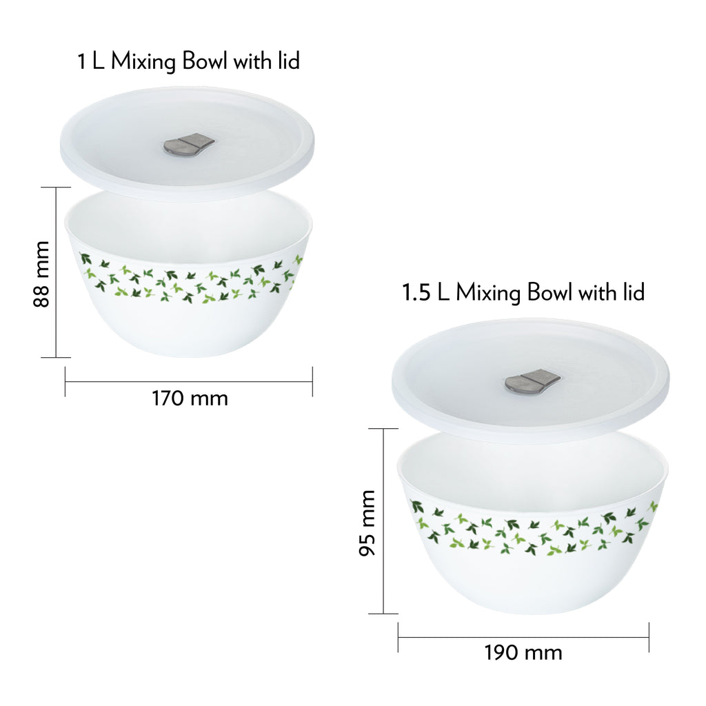 Larah by Borosil Sage 4 pc Mixing Bowl, 1 L + 1.5 L