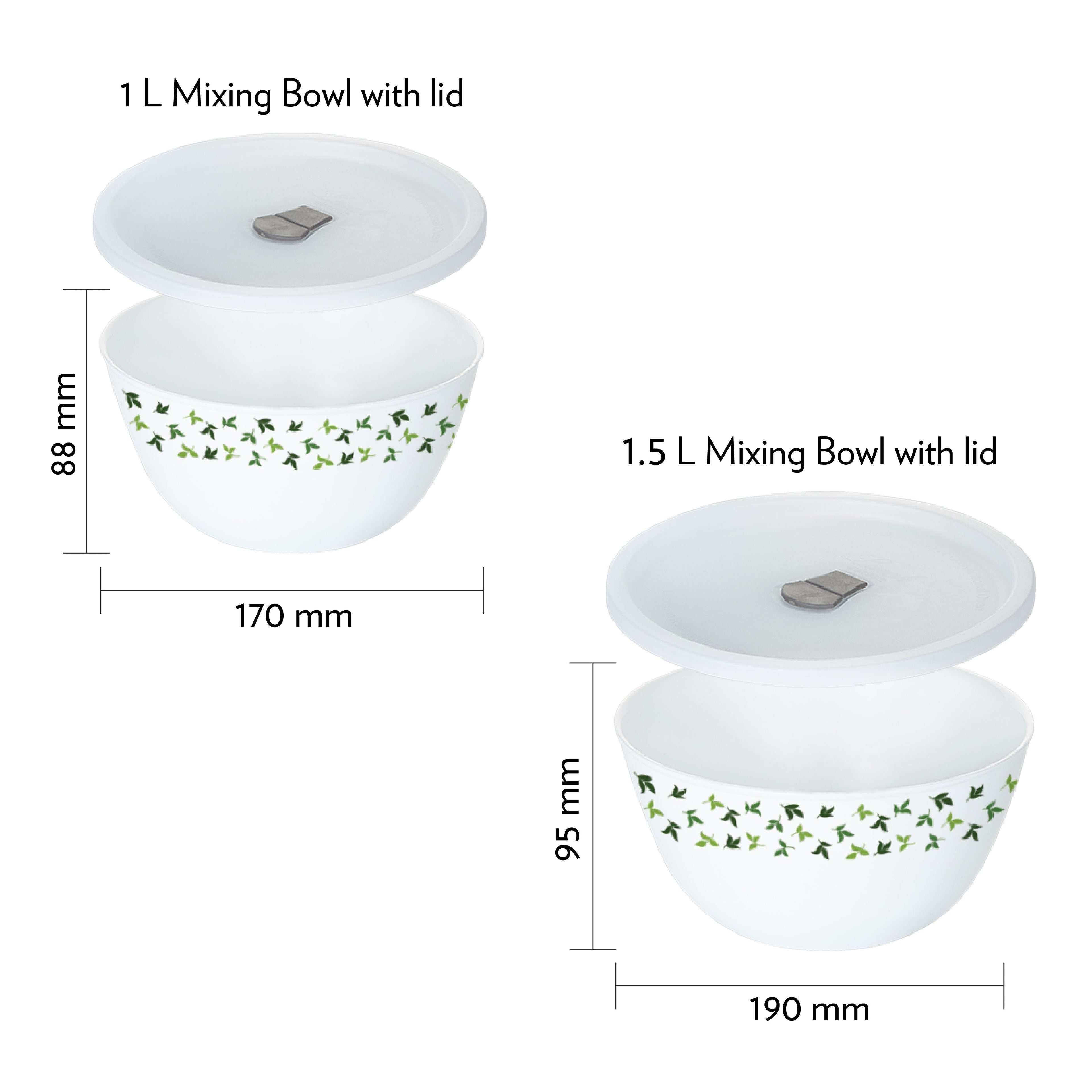 Larah by Borosil Sage 4 pc Mixing Bowl, 1 L + 1.5 L