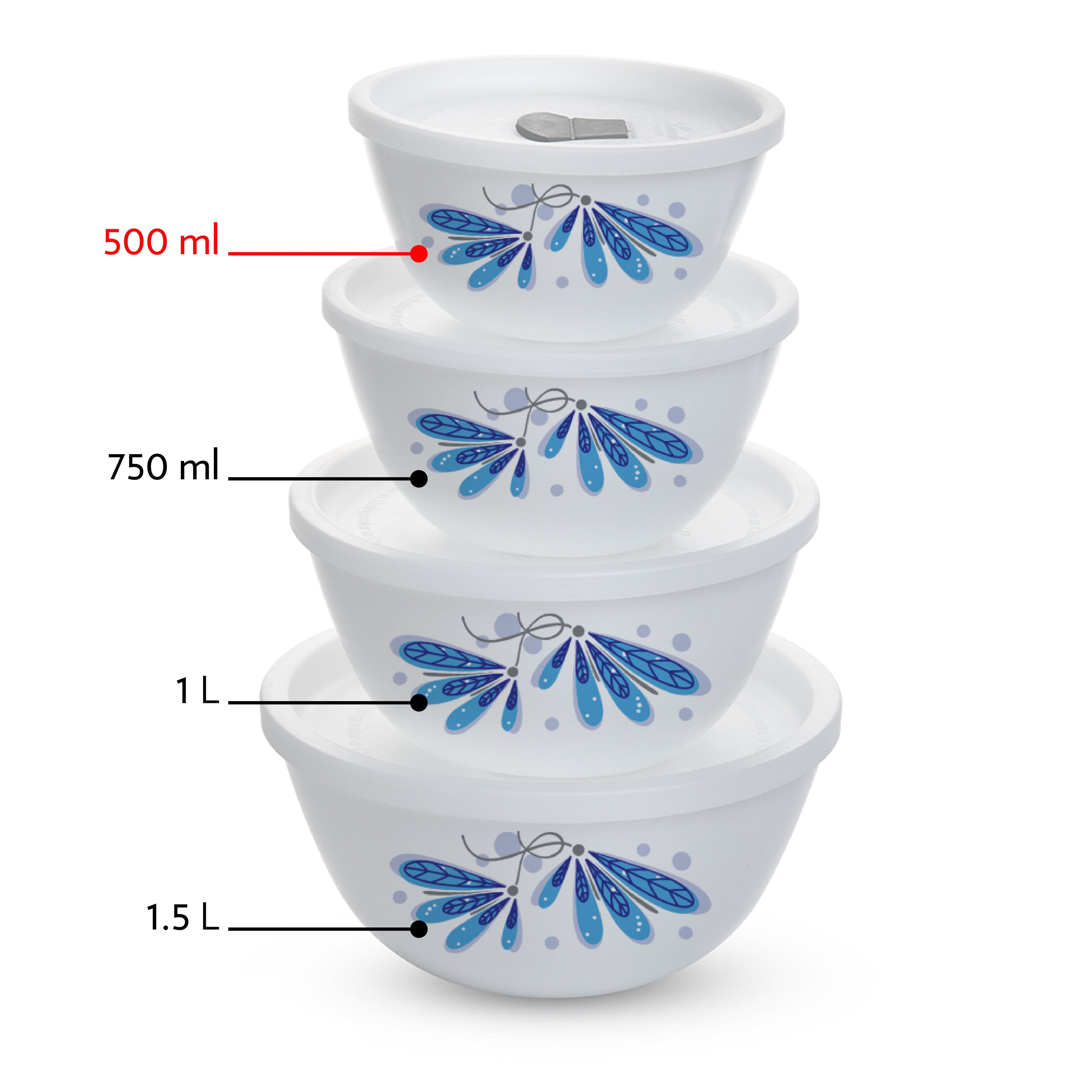 Larah by Borosil Twilight 4 pc Mixing Bowl, 500 ml x 2