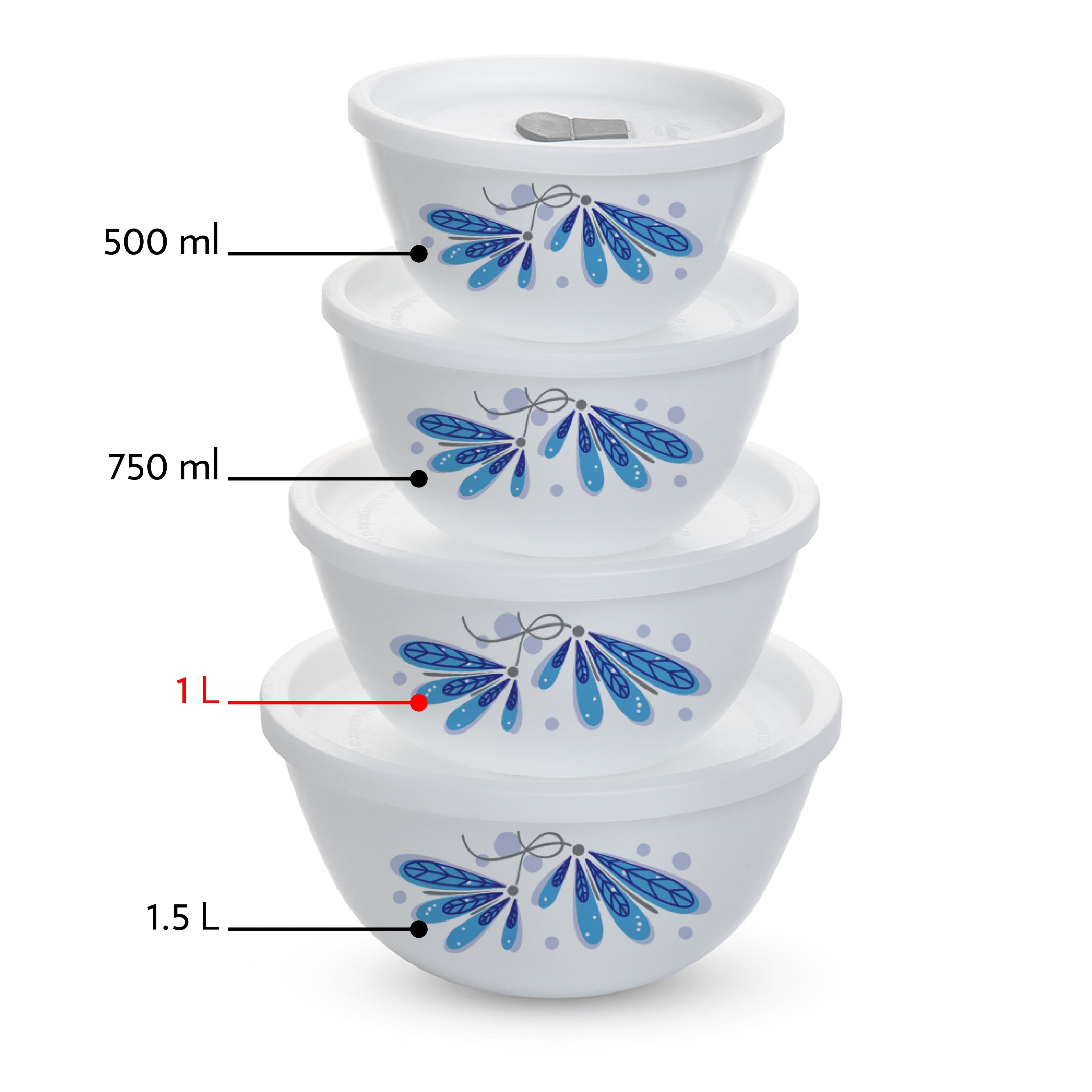 Larah by Borosil Twilight 4 pc Mixing Bowl, 1 L x 2