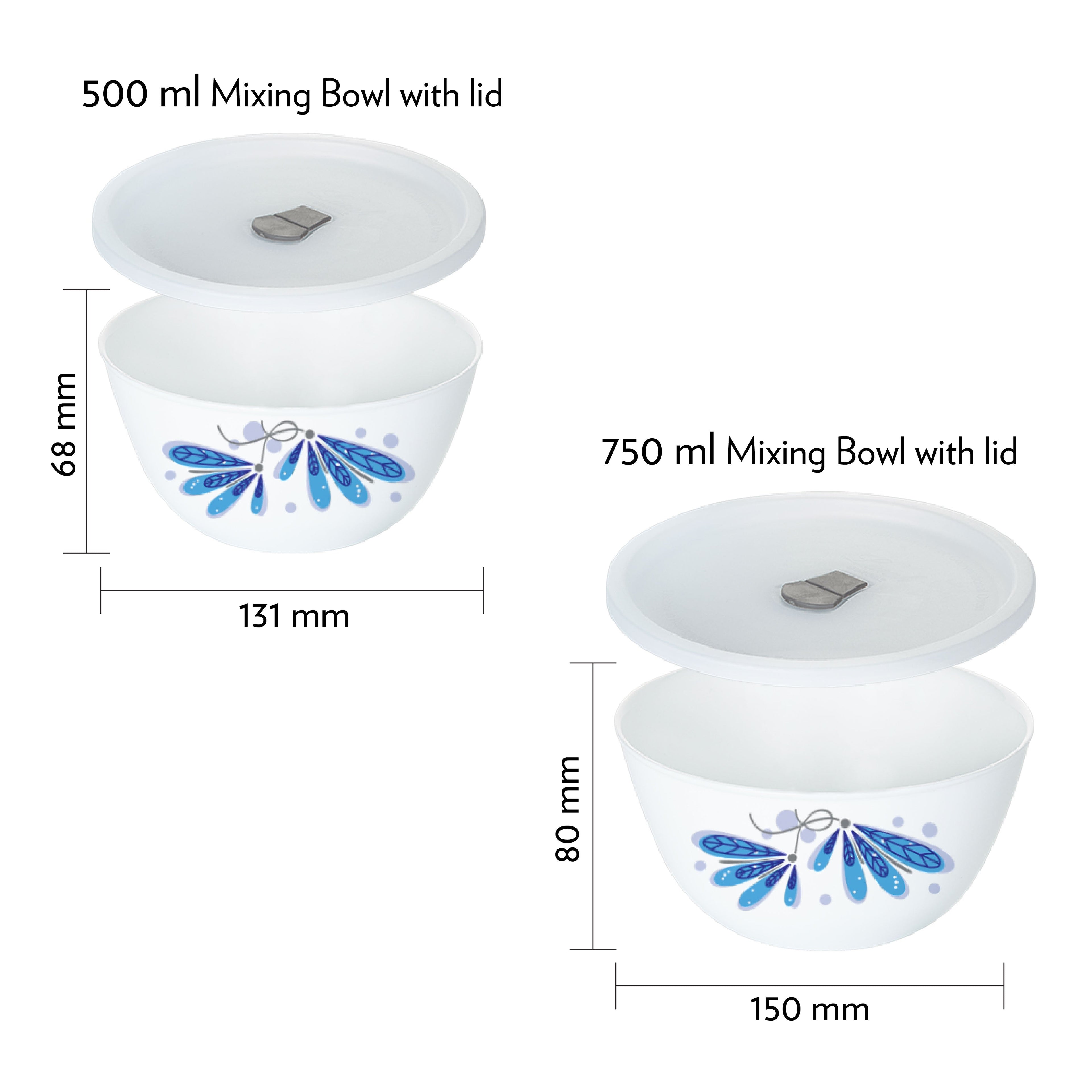 Larah by Borosil Twilight 4 pc Mixing Bowl, 750 ml + 500 ml