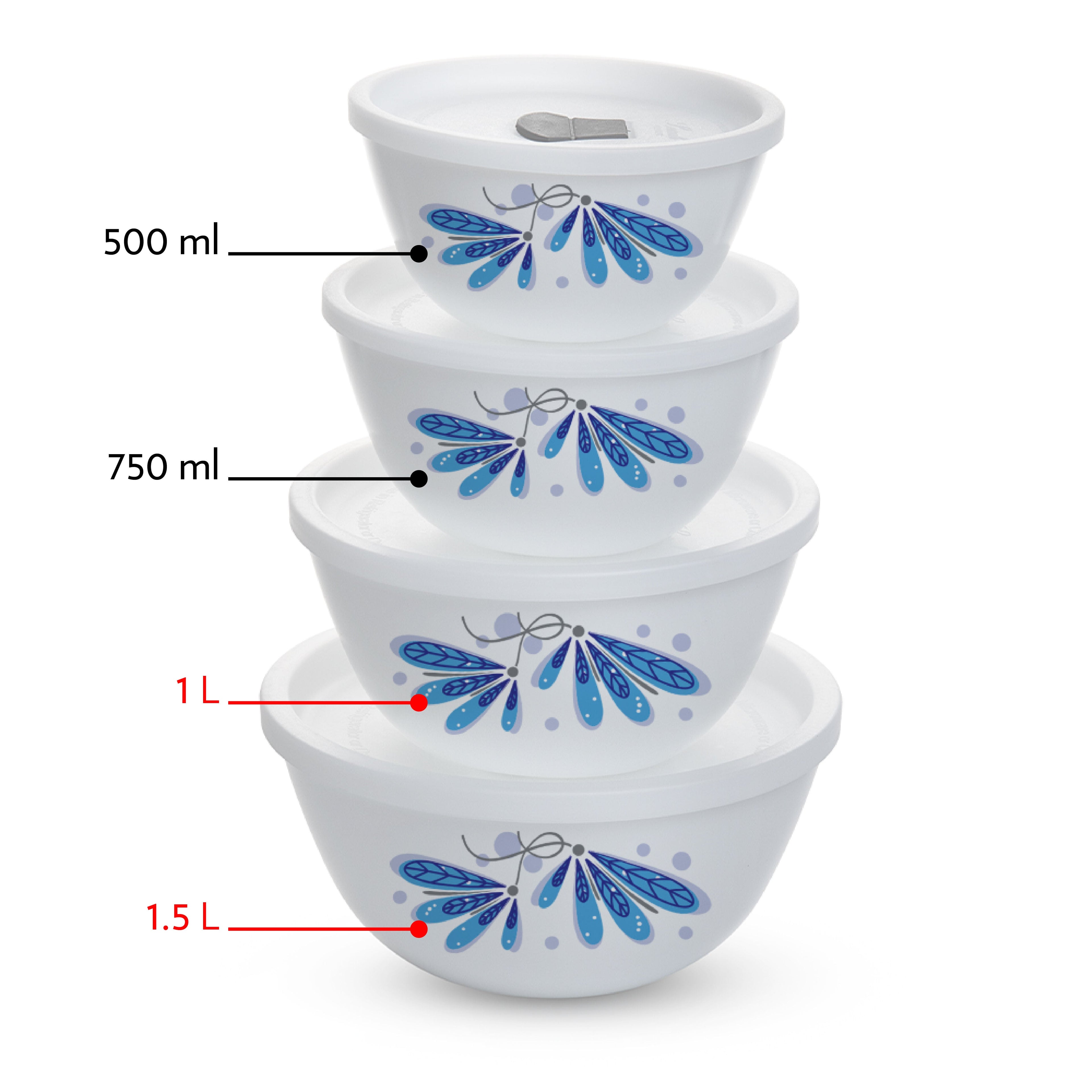 Larah by Borosil Twilight 4 pc Mixing Bowl, 1 L + 1.5 L