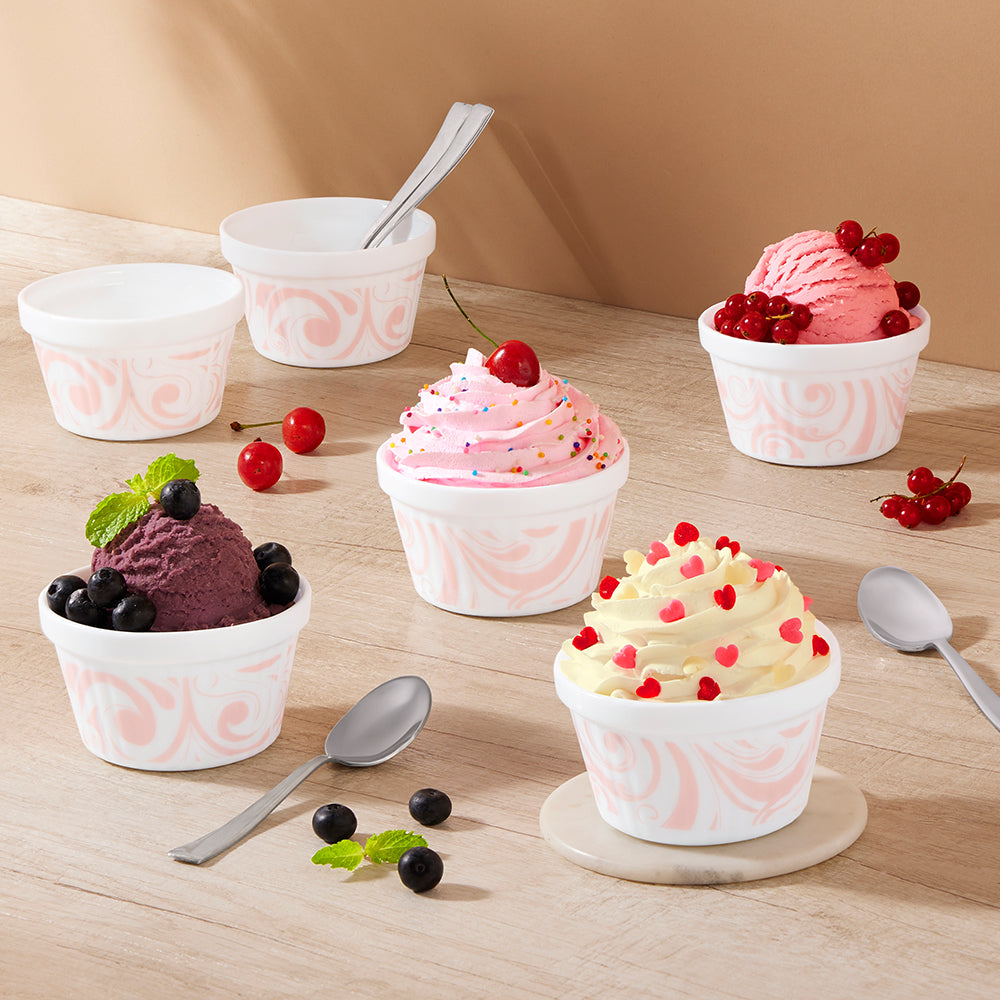 Larah by Borosil Frosty Red Ice Cream Bowl Set 6 pc Set
