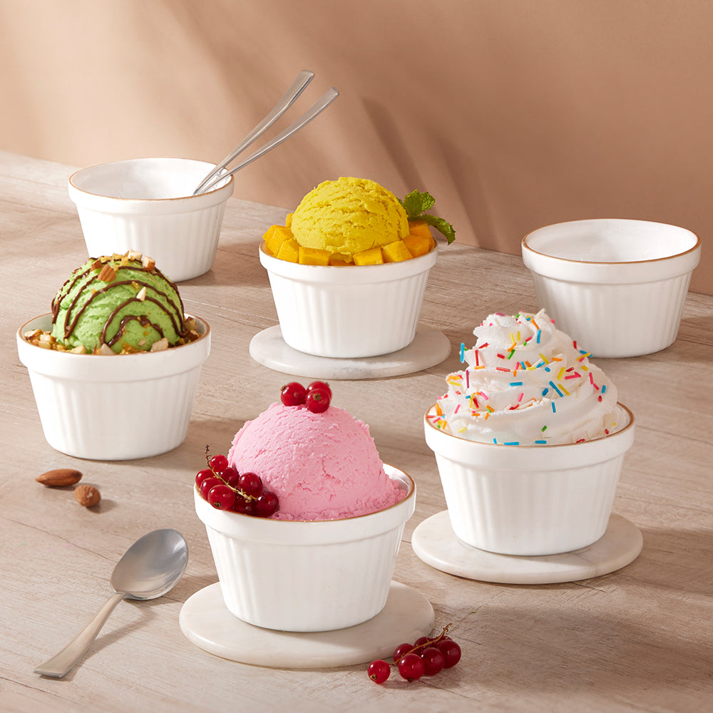 Larah by Borosil Goldline Ice Cream Bowl Set 6 pc Set