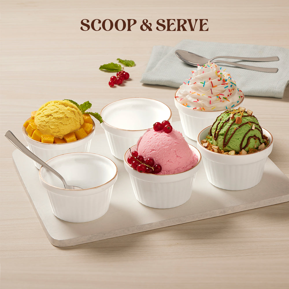 Larah by Borosil Goldline Ice Cream Bowl Set, 6 pc