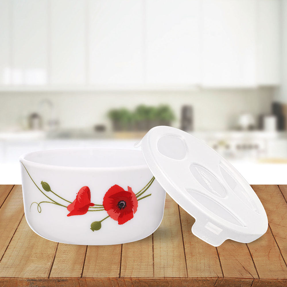 Larah by Borosil Red Carnation Katori w Lid, 12 pc