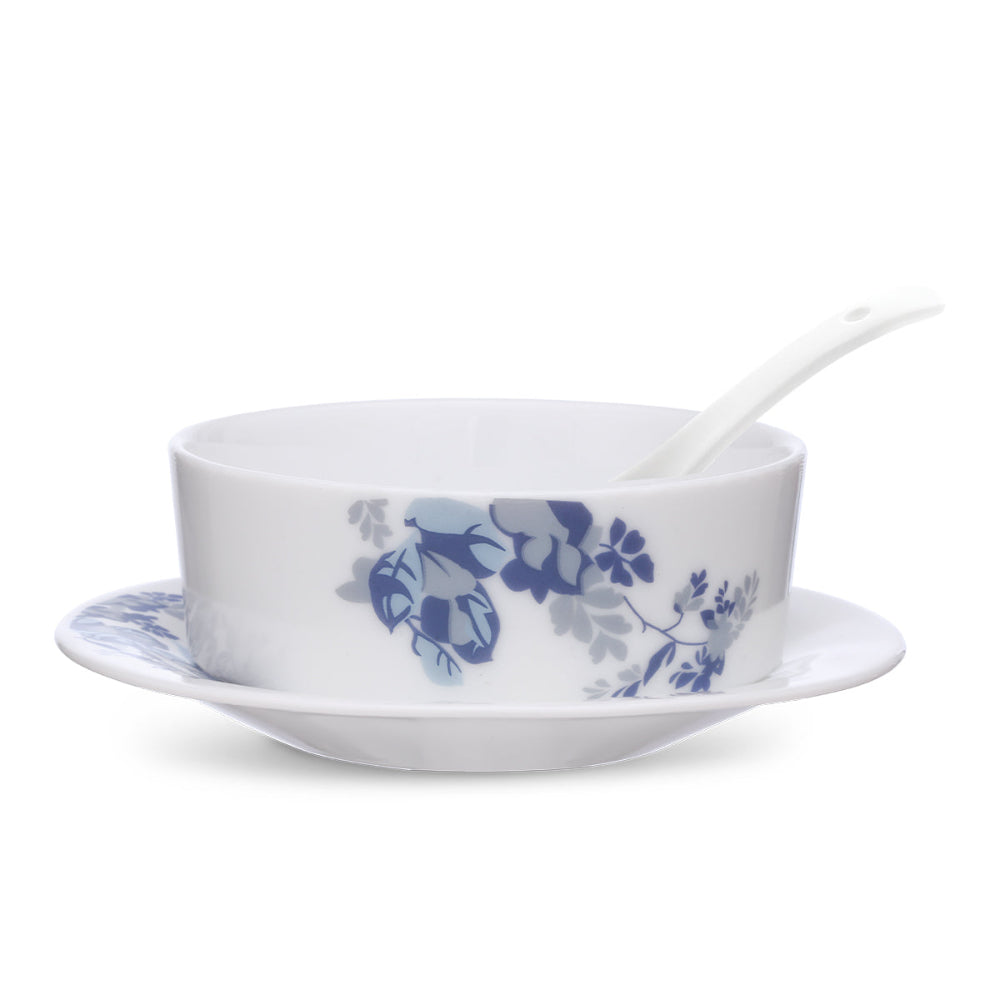 Larah by Borosil Blue Cascade Soup Bowl w Saucer Set