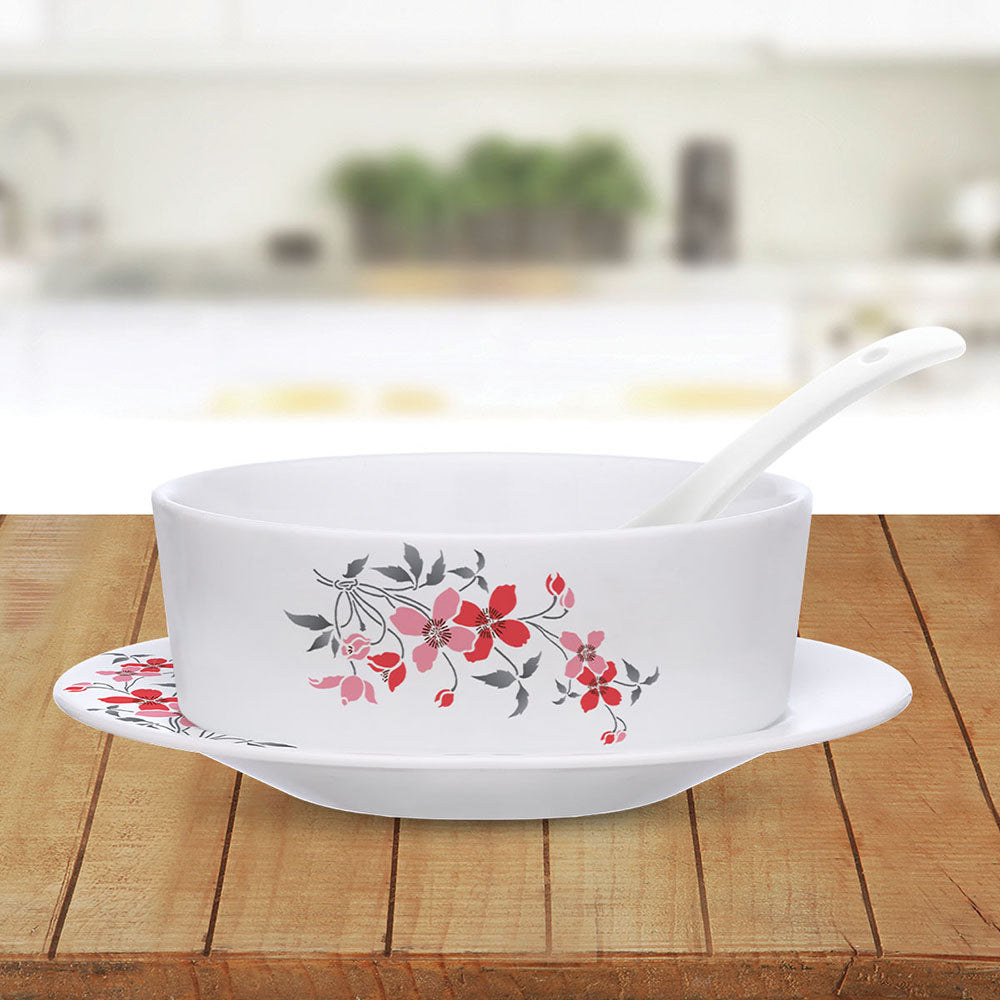 My Borosil Opalware Bowls & Katoris Serves 6 Fiore Soup Bowl w Saucer Set