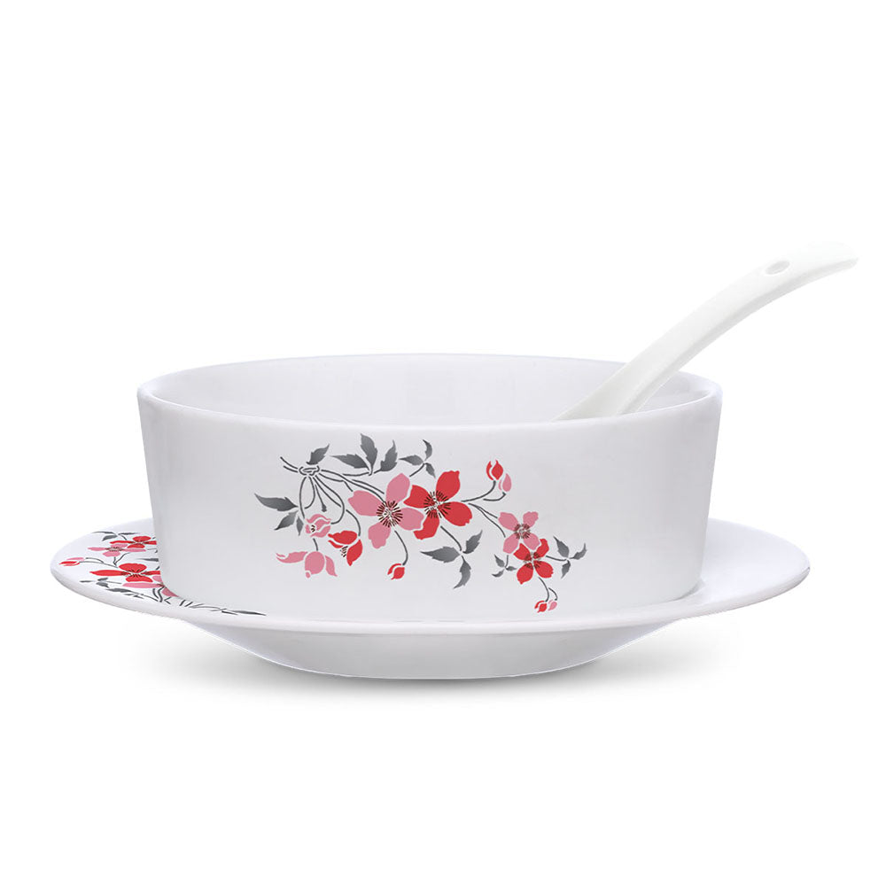 Larah by Borosil Fiore Soup Bowl w Saucer Set