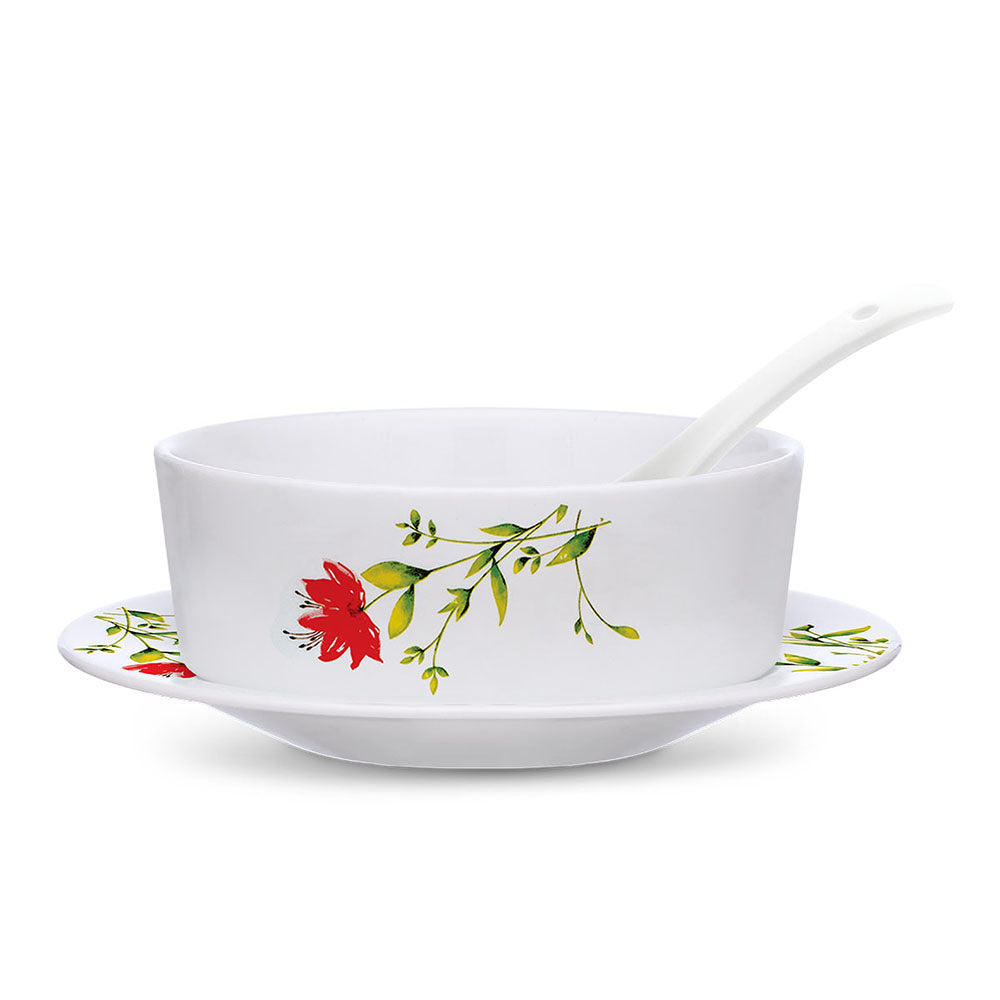 Larah by Borosil Oriental Soup Bowl w Saucer Set