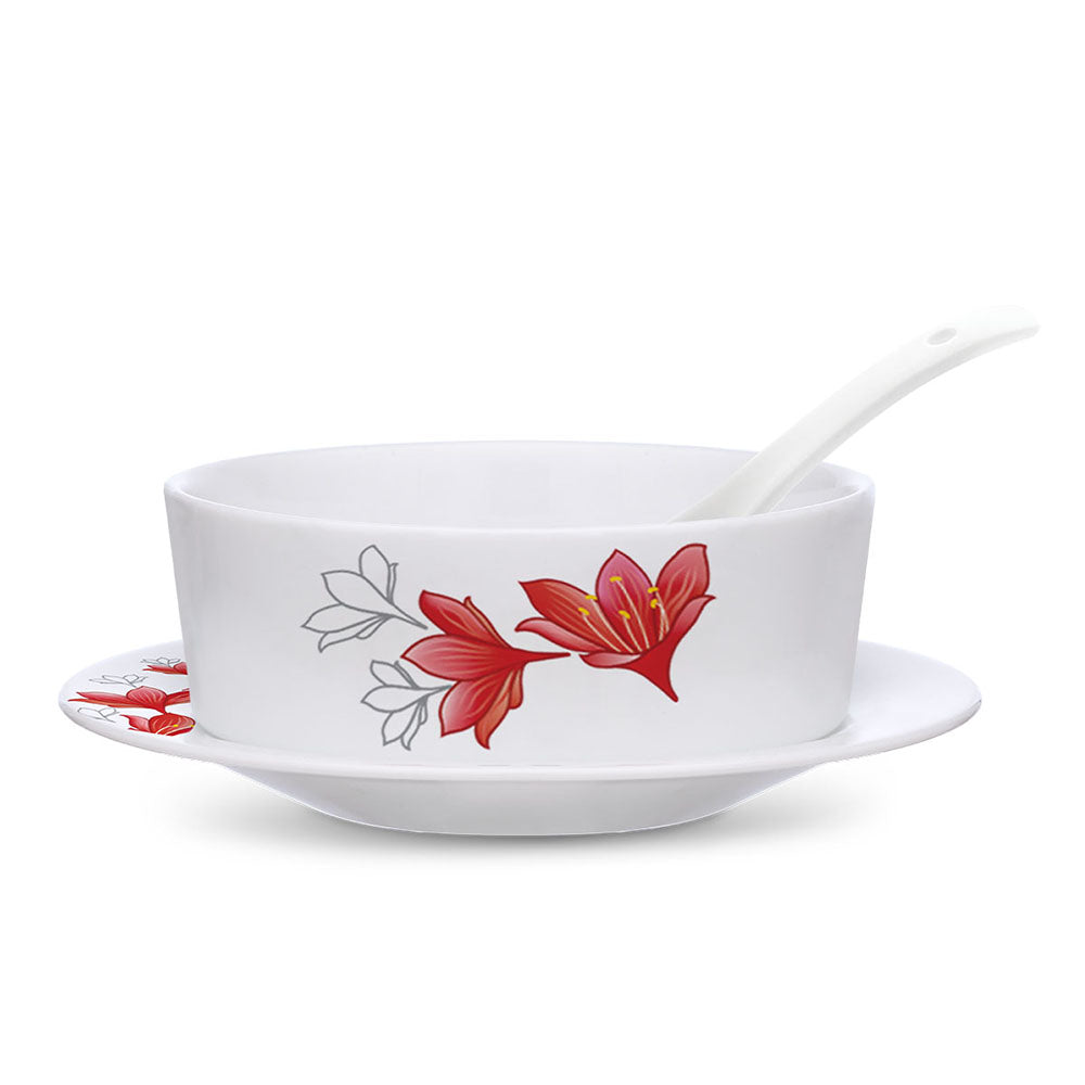 Larah by Borosil Ruby Soup Bowl w Saucer Set