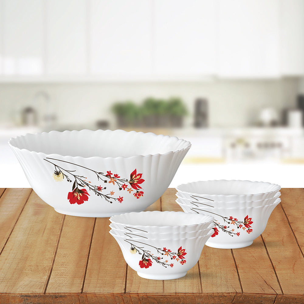 Larah by Borosil Chrys Red Pudding Set, 7 pc (Small)