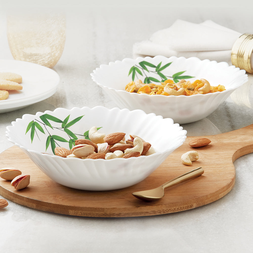 Larah by Borosil Bamboo Leaves Multipurpose Bowl, 4 pc Set