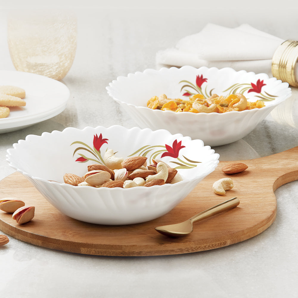 Larah by Borosil Red Lily Multipurpose Bowl, 2 pc Set