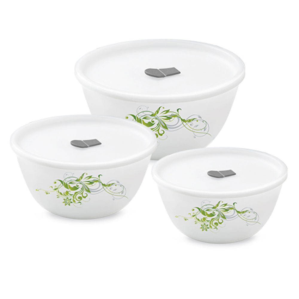 Larah by Borosil Erba Mixing Bowl Set w Lid, 1L+1L