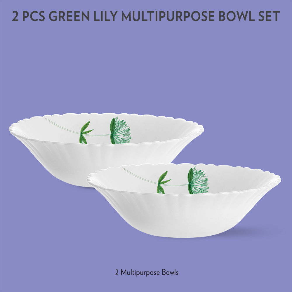 Larah by Borosil Green Lily Multipurpose Bowl, 4 pc Set