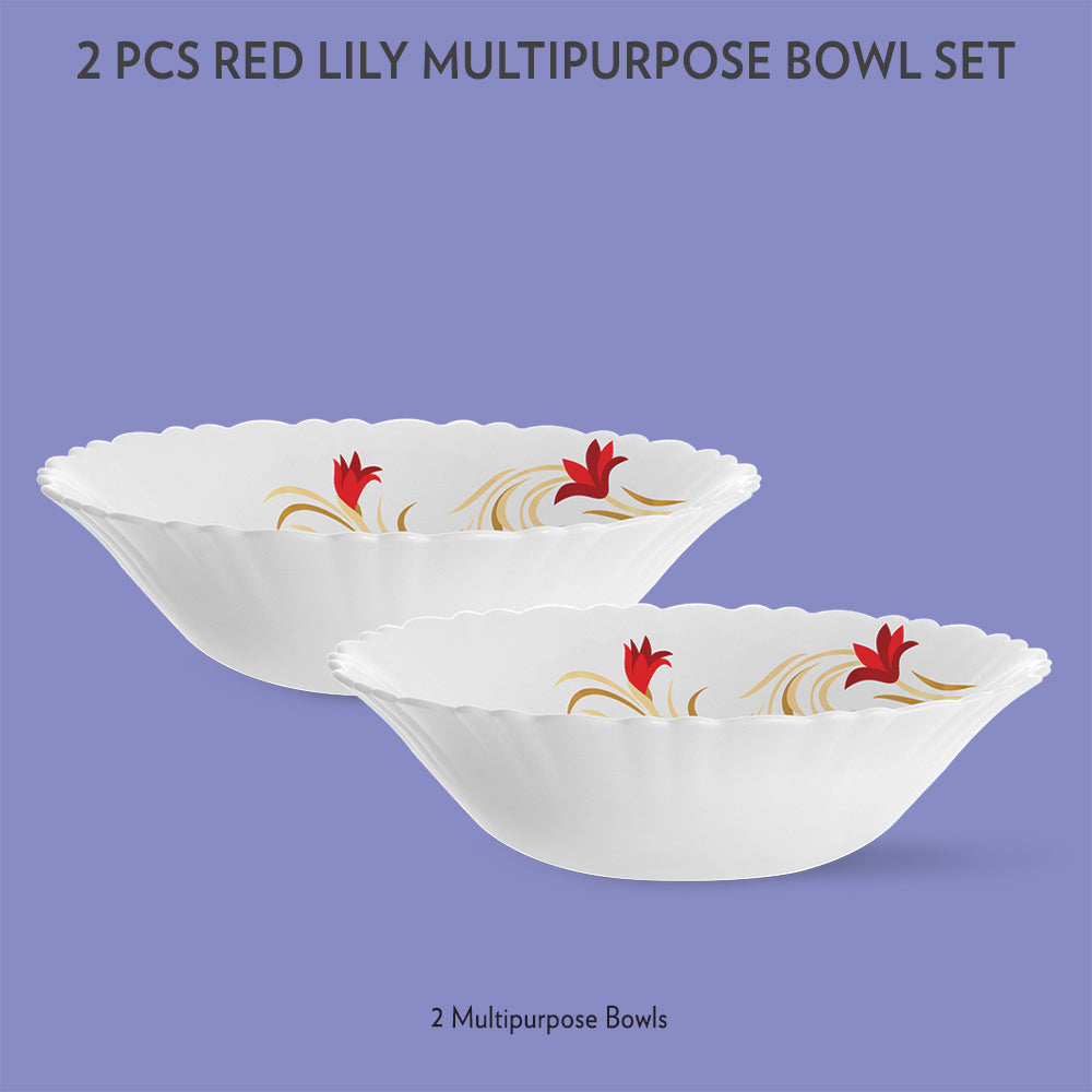 Larah by Borosil Red Lily Multipurpose Bowl, 4 pc Set