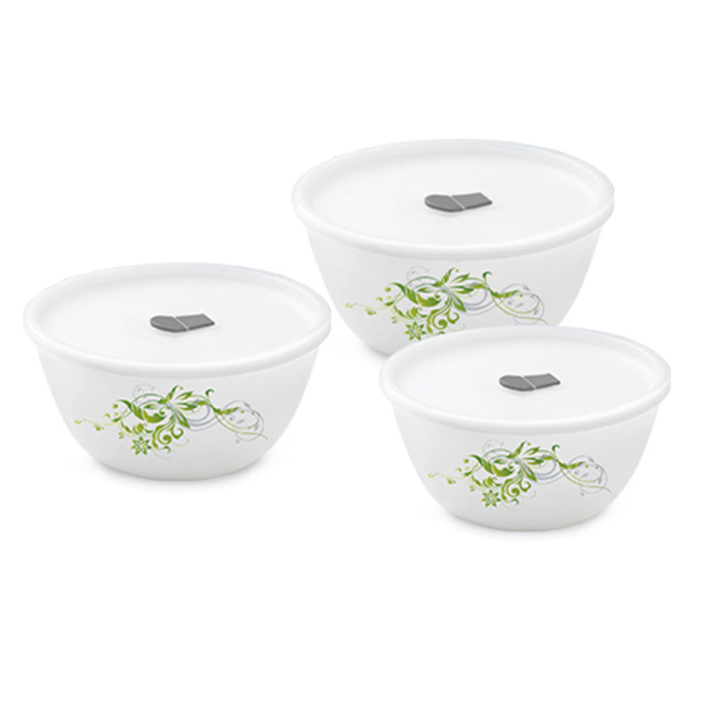 Larah by Borosil Erba Mixing Bowl Set w Lid, 500ml + 750ml + 1 L