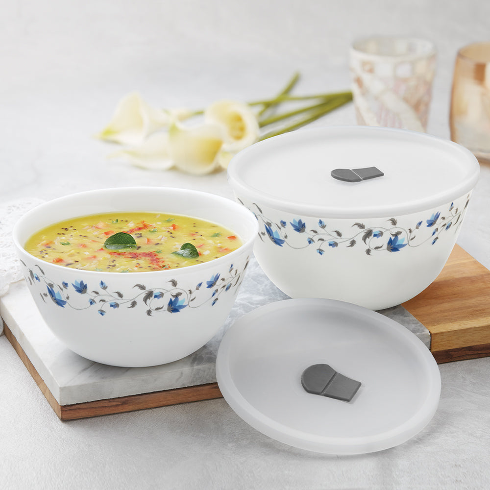 Larah by Borosil Helena Mixing Bowl Set w Lid, 1L+1L